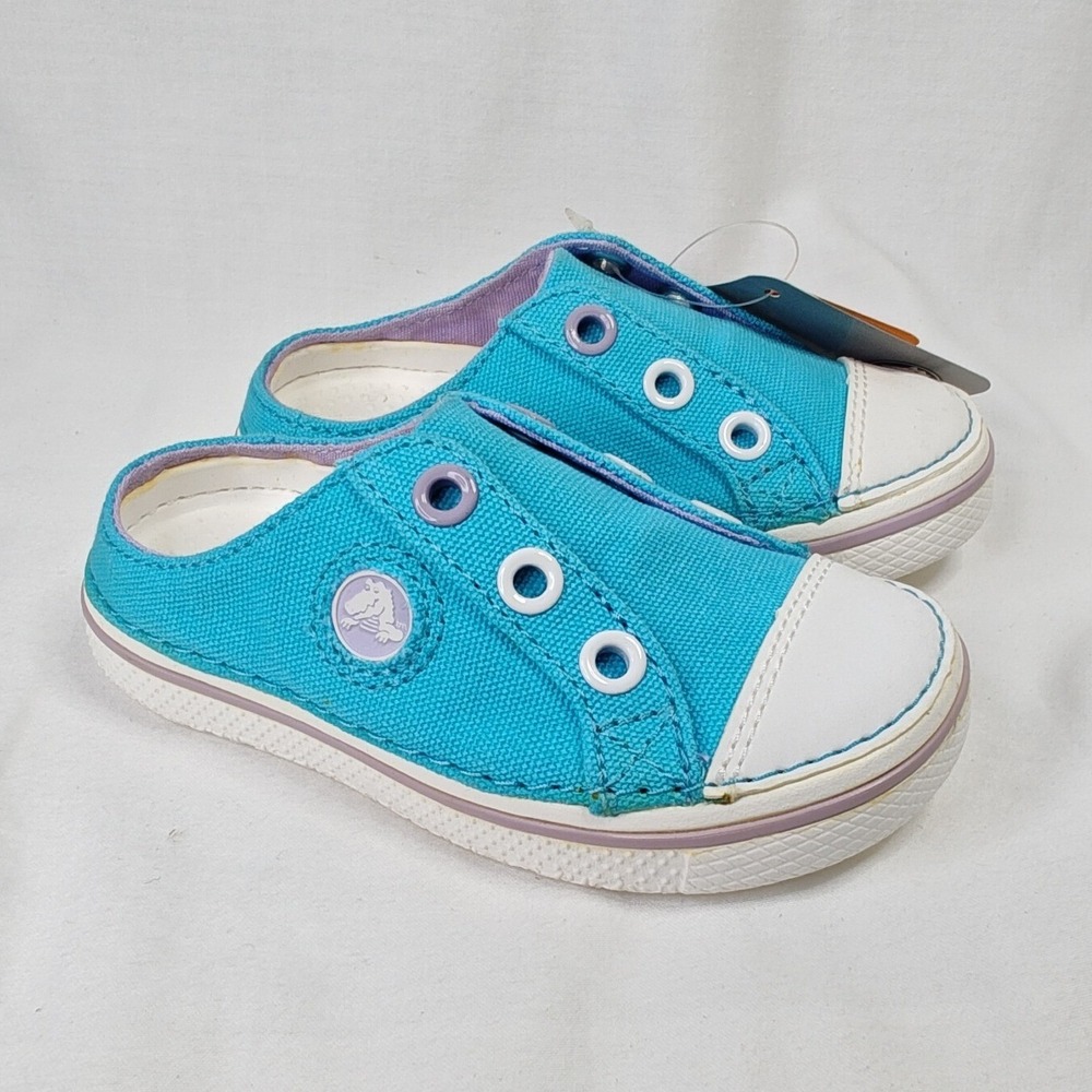 Crocs Hover Slip On Clog Aqua Blue Lavender Purple Mule‎ Canvas Kids 7 New